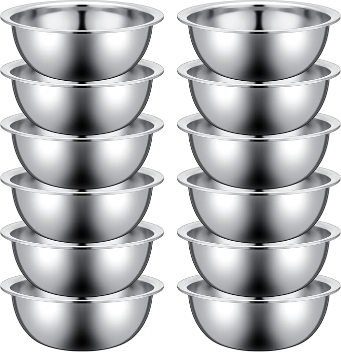 Pinkunn 12 Pcs Stainless Steel Mixing Bowls, Nesting Metal Salad Prep Bowls Bulk Reusable Baking Food Container Large Medium Small for Kitchen Hotel Restaurant Cooking, Silver (12.6 x 4.25 Inch)