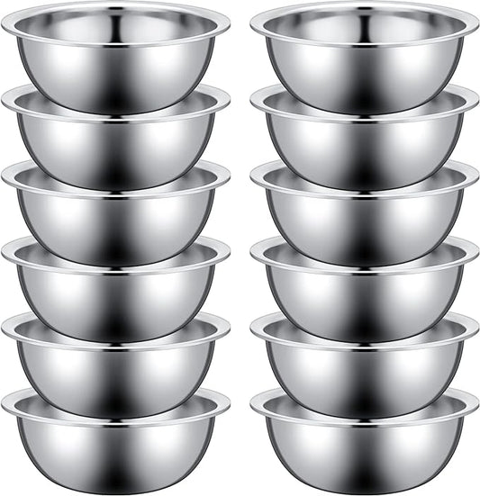 Pinkunn 12 Pcs Stainless Steel Mixing Bowls, Nesting Metal Salad Prep Bowls Bulk Reusable Baking Food Container Large Medium Small for Kitchen Hotel Restaurant Cooking, Silver (11.8 x 3.74 Inch)