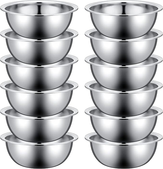 Pinkunn 12 Pcs Stainless Steel Mixing Bowls, Nesting Metal Salad Prep Bowls Bulk Reusable Baking Food Container Large Medium Small for Kitchen Hotel Restaurant Cooking, Silver (8.66 x 3 Inch)