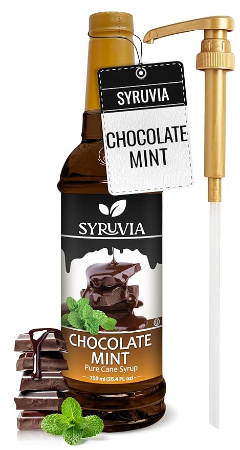 Syruvia Coffee Syrup, Chocolate Mint Flavored Syrup for Drinks, Lattes, and Desserts – 25.4 fl oz - with Pump