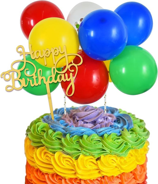 BEISHIDA Happy Birthday Cupcake Toppers - Rainbow Mini Balloon Cloud Birthday Cake Decorations for Wedding Bridal Anniversary Baby Shower Decorations