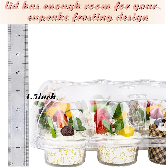 24 Counts x 10 Sets Cupcake Containers Cupcake Boxes Plastic Cupcakes Carrier Holders for Clear Plastic Disposable Cupcakes Container with Detachable Tall Lid