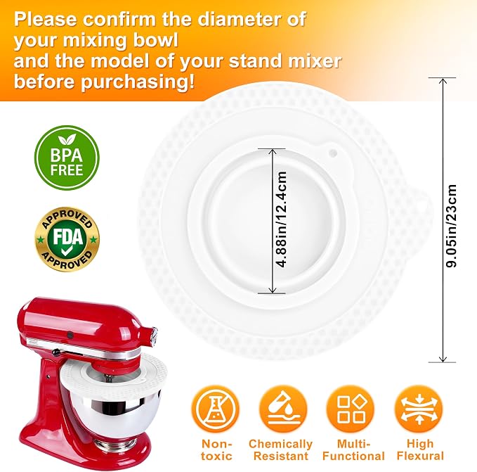 Silicone Mixer Bowl Cover Compatible with KitchenAid 4.5-5 Quart Tilt-Head Stand Mixer, Mixer Bowl Lid to Prevent Spilling of Ingredients