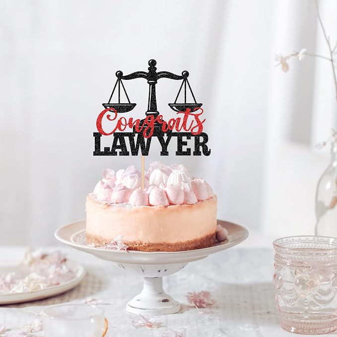 1 Pack Congrats Lawyer Cake Topper Glitter Class of 2026 Law School Survivor Cake Pick 2026 Graduation Cake Decorations for 2026 Lawyer Graduation Party Supplies Black Red