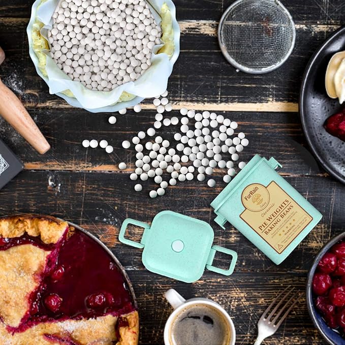 FurRain Ceramic Pie Weights Reusable 10mm Baking Beans Pie Crust Weights Natural Ceramic Stoneware with Wheat Straw Container