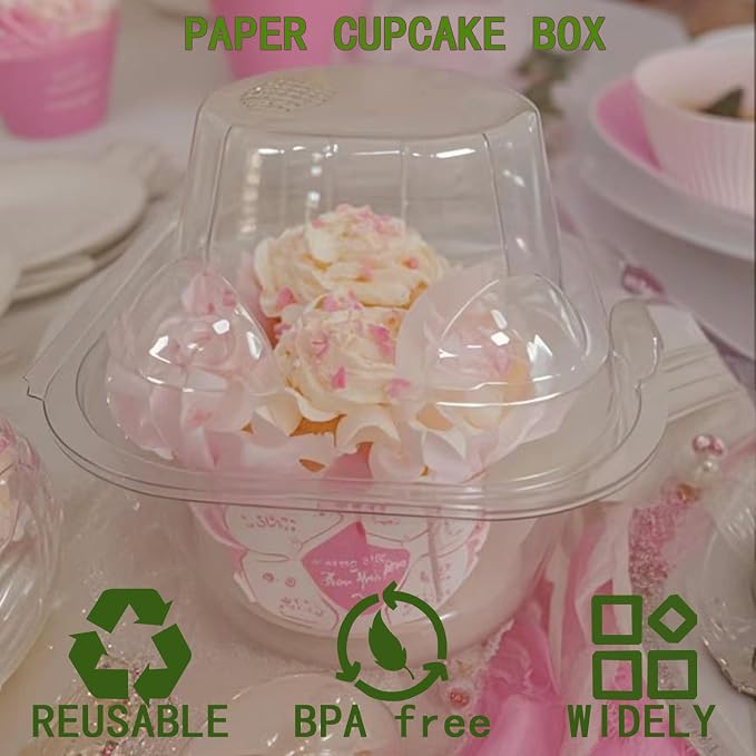 single cupcake containers Muffin Container Cupcake Carrier(100pc) | Individual Cupcake storage Containers with Lids,Plastic Cupcake Boxes,Disposable Muffin Holders.for Baking,Parties & Picnics.