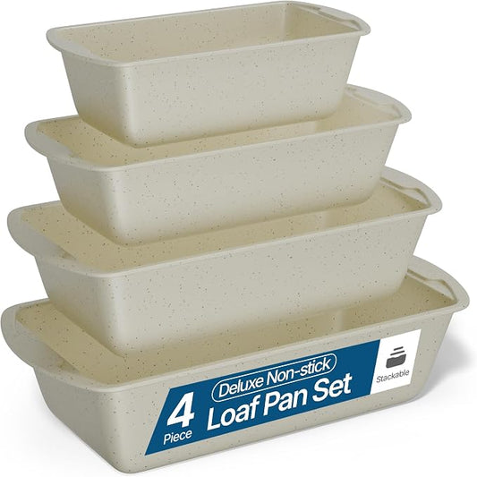 Nonstick Loaf Pan Set Pack of 4, 7" to 11" Large Baking Bread Pan, Oven Safe Up to 450°F, PFOA, PFOS, PTFE Free, Space Saving Stackable Design, Stain Resistant, Dishwasher Friendly, White Marble