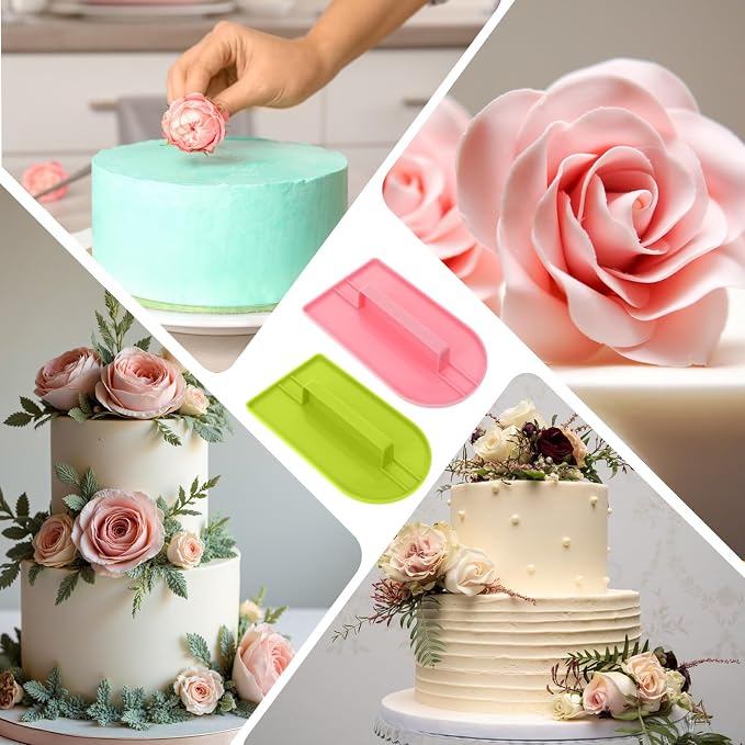 2 PCSCake Decoration Icing Smoother, Fondant Smoothing Tool, Plastic Fondant Icing Smoother Polisher, Icings Scraper Paddle Tool for Cake Decoration Tools (Pink, Green)