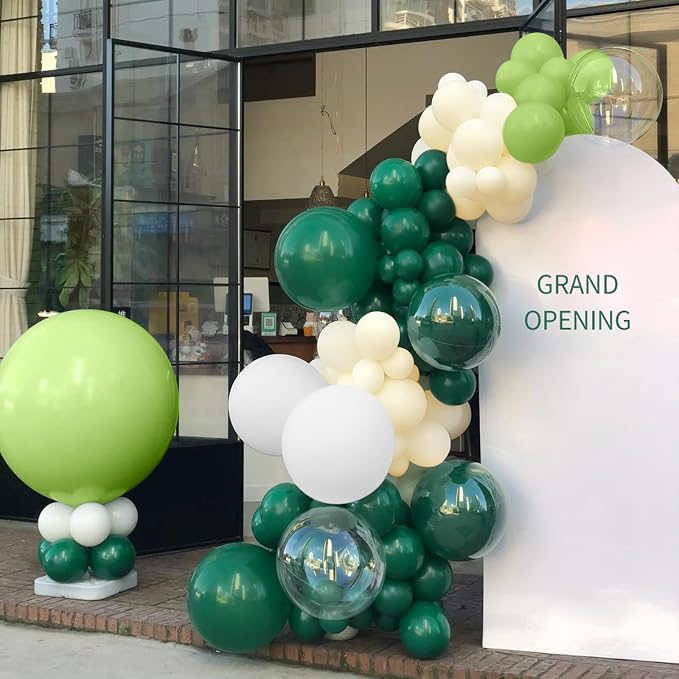 MEBAY Dusty Green White Balloon Arch Garland Kit, 166Pcs Dark Mint Green Ivory White Balloons for Birthday Baby Shower Anniversary Jungle Safari Party Decorations