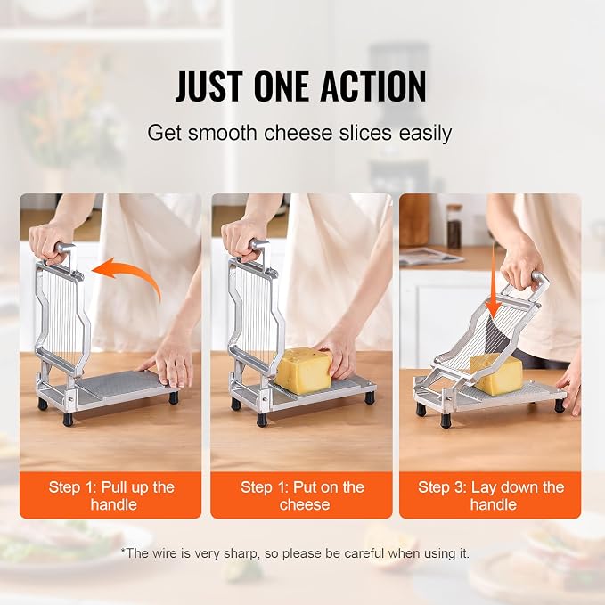 VEVOR Cheese Slicer, Butter Cutter with 0.39" & 0.78" Cheeser Butter Cutting Blade, Detachable Cheese Slicer Wire, Aluminum Alloy Commercial Cheese Cutter with 316 Stainless Steel Knife Wire