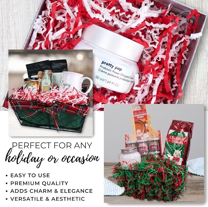MagicWater Crinkle Cut Paper for Gift Baskets - 2LB - Red & White - Perfect for Shredded Paper Filler, Basket Filler, Gift Boxes, Bridesmaid Gifts, Christmas Stuffers & More – Ideal for All Occasions