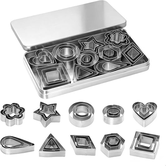 30Pcs Mini Cookie Cutter Set 10 Different Shapes Polymer Clay Cutters Mini Fruit Cutter Small Geometric Set Clay Tools for Mold Cake Biscuit Fruit Styling