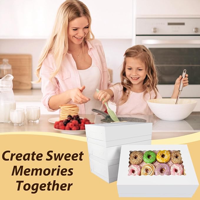 3 Pack White 1/4 Sheet Cake Boxes with Window, 14x10x4 Inch Food-Grade Quarter Sheet Bakery Boxes for Cupcakes, Cookies, Donuts, Pies, Strawberry Chocolates & Party Treats