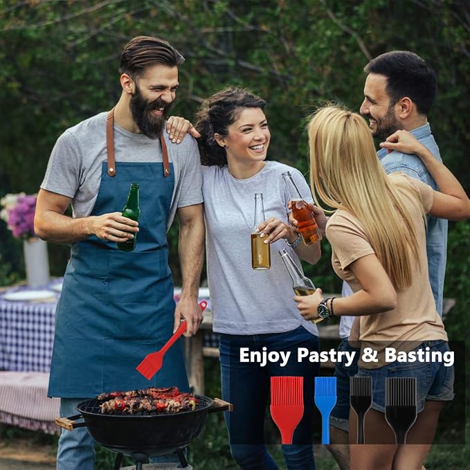 Hhyn Silicone Basting Pastry Brush Set 4 Pack Heat Resistant Spread Oil Butter Sauce for BBQ Grill Barbeque Kitchen Baking Cooking Pastries, 2 Large & 2 Small Multicolor