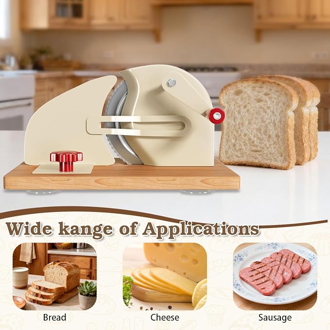 Manual Adjustable Bread Slicer Homemade Sourdough Bread Cutter with Scale Line, Bottom Suction Cup, with Clip and Plate (White)