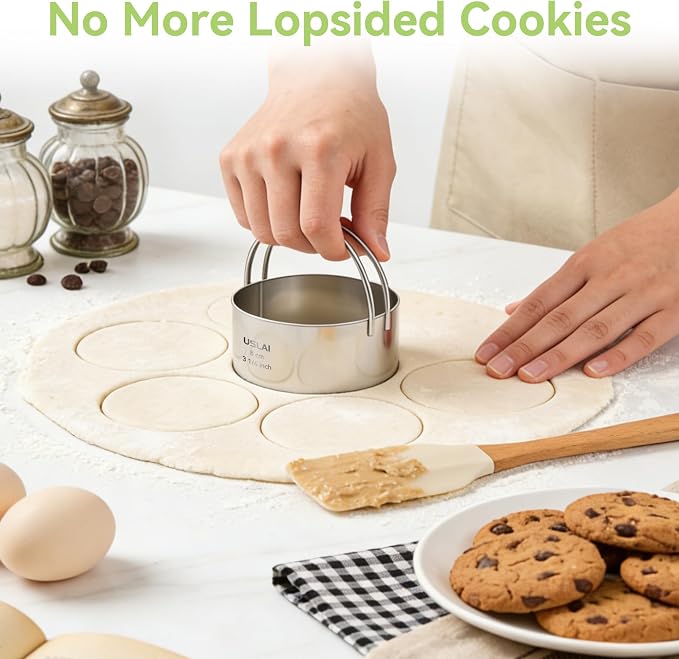 USLAI Biscuit Cutter Set (1.75, 2, 2.5, 2.75, 3.25 Inch), Stainless Steel Round Cookie Cutter with Handle, Professional Kitchen Baking Dough Tools, 5 Pieces - Circle