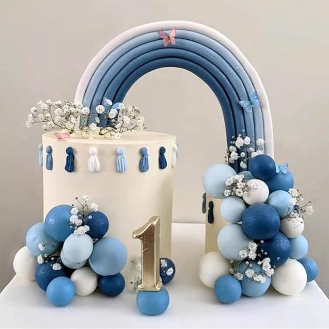 32 PCS Ball Cake Picks Colorful Ball Shaped Cake Topper Pearl Balls Cupcake Cake Insert Topper for Birthday Party Wedding Decoration Supplies Blue White Dark Blue