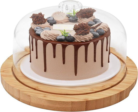 Bamboo Cake Stand & Charcuterie Board with Lid - Large Serving Acrylic Platter for Party Dessert Table Display, Decorative Server Tray for Cakes, Pastries, Cheese Display