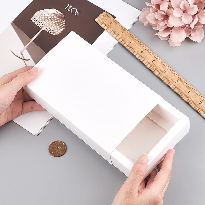 BENECREAT 12pcs White Kraft Paper Drawer Box, 6.2x3.5x1.5inch Cardboard Present Boxes for Crafting Cupcake, Birthday, Bridesmaid Proposal and Graduation