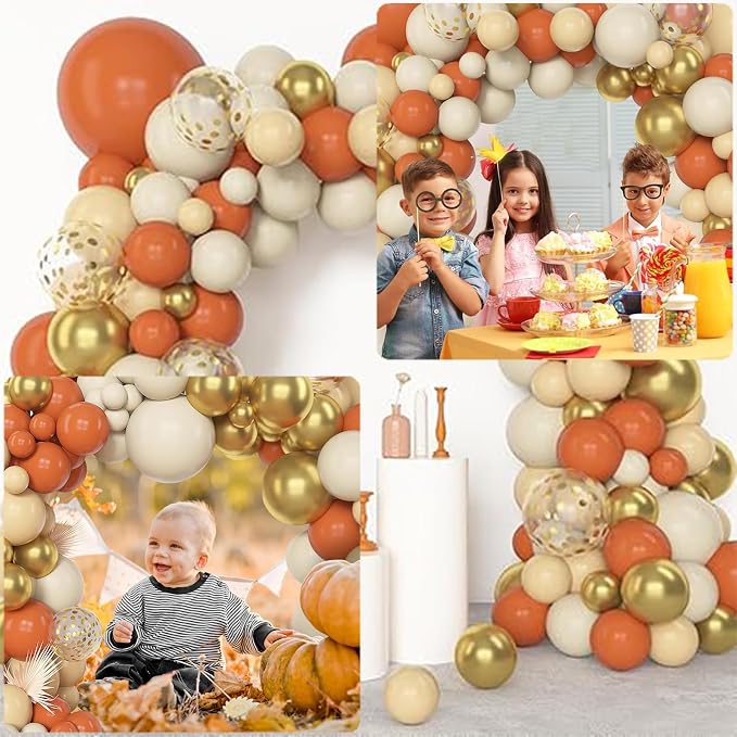 Archloon 156pcs Orange Balloon Garland Arch Kit, Different Sizes 18 12 10 5inch White Pastel Orange Latex Metallic Gold Confetti Fall Thanksgiving Balloons for Baby Shower Birthday Party Decorations