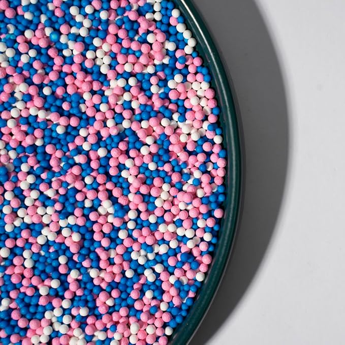 Nonpareils Edible Pearl Sprinkles for Cake Decorations, Baking, Ice Cream, Cookies, Cupcake Topper 2mm White Sugar Pearls for Cake Decorating (130g/4.6oz)1 Bottle (2mm pink blue purple)