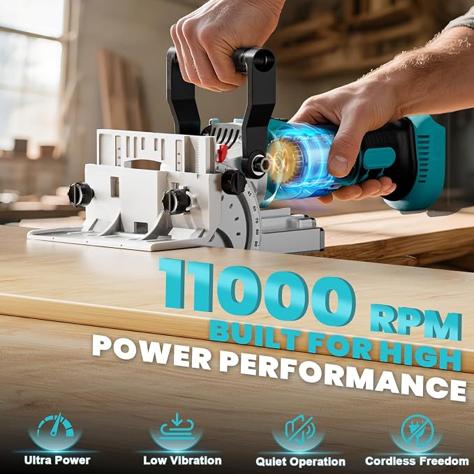 Ecarke Cordless Biscuit Joiner Tool Compatible with Makita 18V Battery, Precision Plate Joiner for Woodworking, Cabinetry & Furniture Making, 0-90° Cutting, 6 Depth Settings, 80 wafers, Tool Only