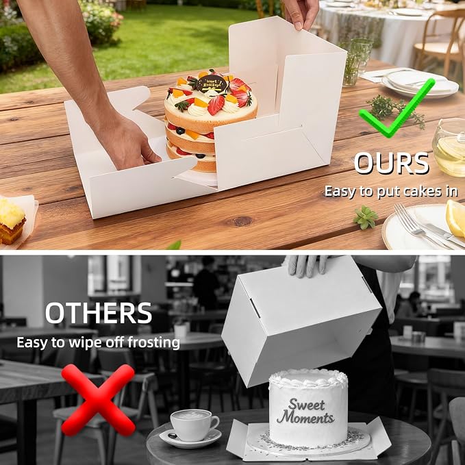 10 Pack Cake Boxes,Tall Cake Box with Window, White Bakery Boxes, 12x12x8 Inch Large Baking Boxes with Sticker, Cardboard Cake Box for Multi-Layer Cakes, Cake Decorating Supplies for Gift Giving