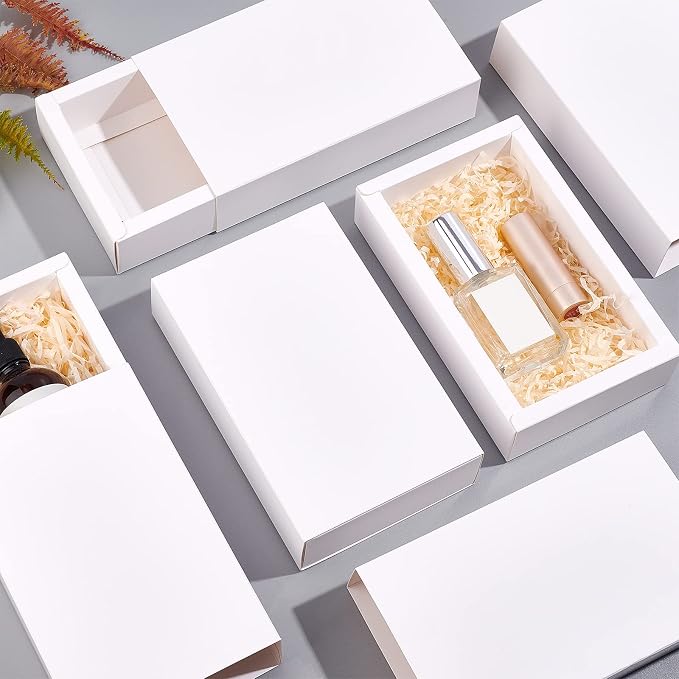 BENECREAT 12pcs White Kraft Paper Drawer Box, 6.2x3.5x1.5inch Cardboard Present Boxes for Crafting Cupcake, Birthday, Bridesmaid Proposal and Graduation