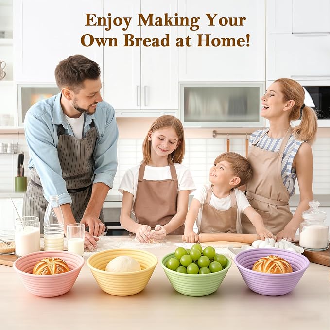 4 Pack Silicone Banneton Bread Proofing Baskets, 5" Collapsible Non-Stick Sourdough Proofing Bowls for Bread Baking, Round Dough Rising Baskets