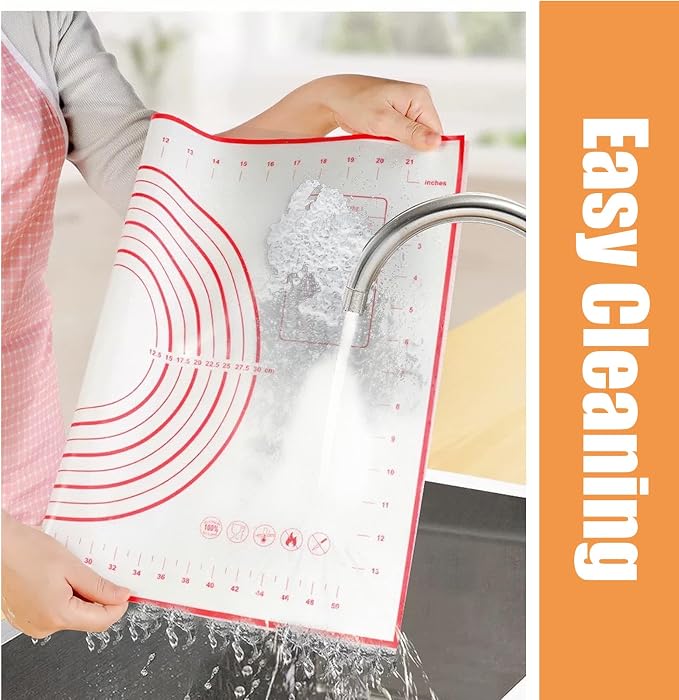 Silicone Baking Mat with Measurement, YRYUNRUI Bread Making Tools, Gifts for Bakers Extra Rolling Pin, Dough Scraper and Brush, Non-Stick Kitchen Accessories (16x24inch)