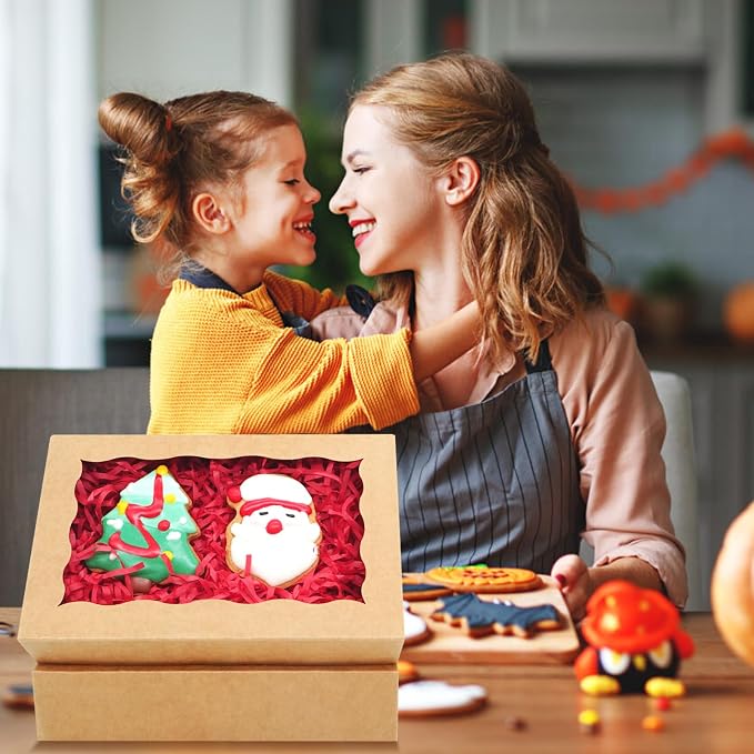 50pcs Cookie Boxes with Window 7x4.375x1.5 Inches Bakery Boxes Treat Box Chocolate Covered Strawberries Box for Christmas Valentine's Day Mother's Day - Brown