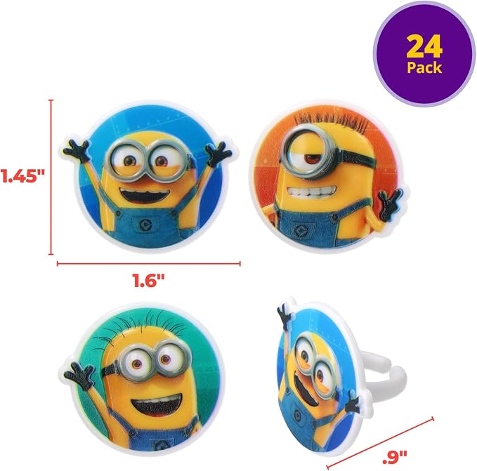 DecoPac Minions Cupcake Rings, 24 Despicable Me™ Cupcake Decorations, Phil, Carl and Bob - 24 Pack