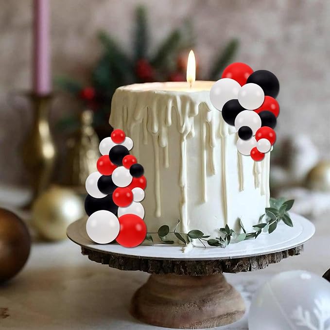 30 PCS Balls Cake Topper DIY Cake Insert Toppers Ball Cake Picks Cupcake Topper for Birthday Party Baby Shower Wedding Cake Decoration(Black White Red)