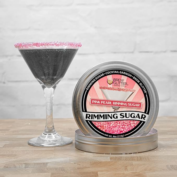 Brew Glitter - Rimming Sugar (4oz, 1x Bar Tin) Cocktail Garnish for Mixed Drinks & Refreshments (Pink, 1lb)