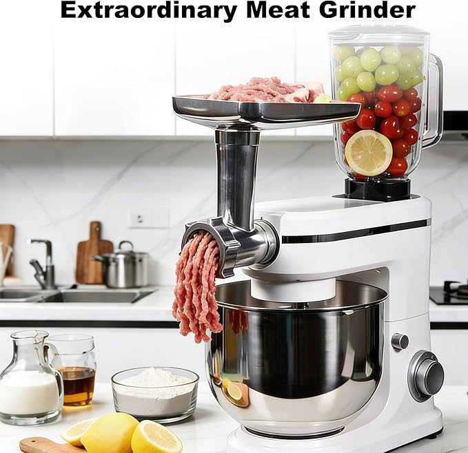 3-in-1 Stand Mixer with Meat Grinder Juicer for Kitchen, 6 Quart Tilt-Head Electric Mixer with Stainless Steel Bowl, 6+P Speeds, Dough Hook, Beater & Whisk
