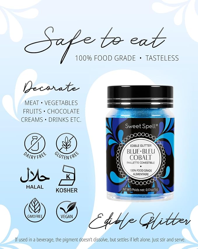 Sweet Spell Edible Glitter (15g) - Shimmer Sparkles for Drinks, Cakes, Cocktails - 100% Edible & Food Grade Glitter, Vegan, Gluten-Free (Blue)