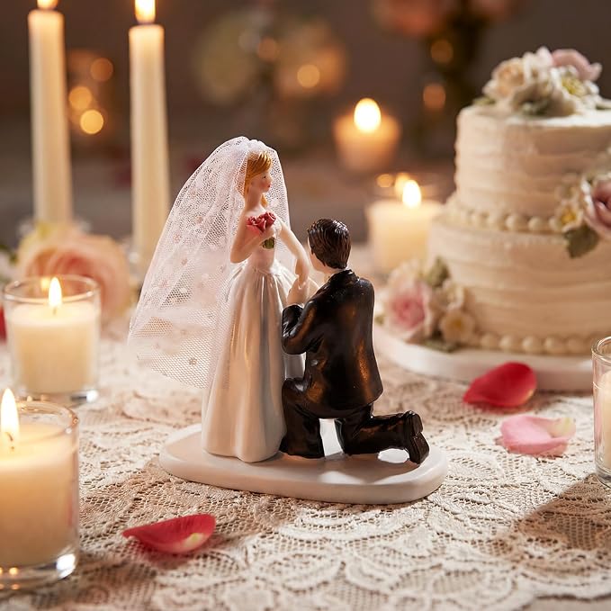 Remerry 4.5" Wedding Bride and Groom Cake Topper Vintage Elegant Wedding Cake Topper Couple Figurine Novios Para Pastel for Engagement Romantic Funny Couple Statue Anniversary(Marry Me,White)
