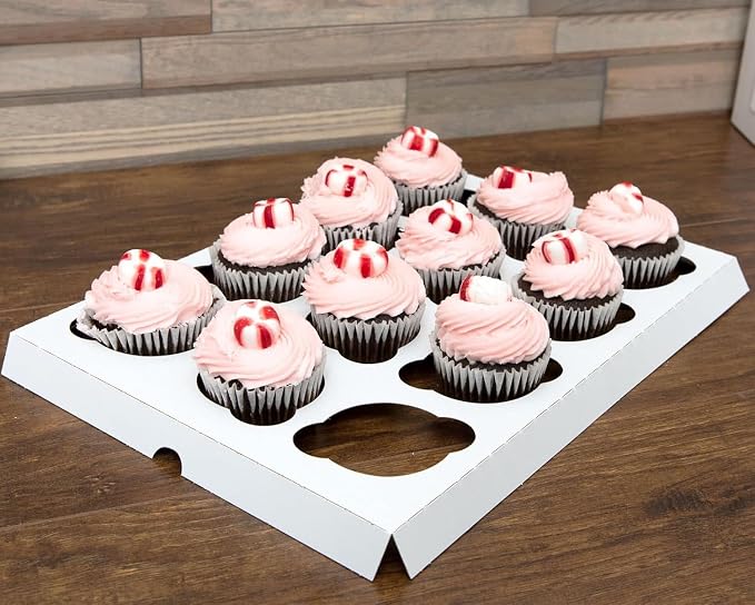10 Pack 12-Cupcake Inserts for 14 x 10 Bakery Boxes, Reversible White Kraft | Holds Standard Cupcakes Securely