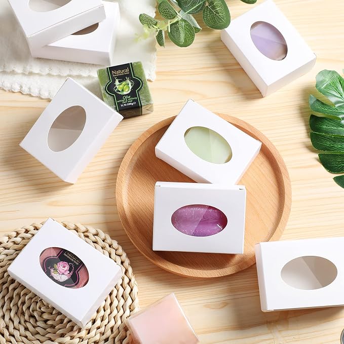 Spakon 30 Pcs Soap Boxes for Homemade Soaps 3.8 x 2.8 x 1.2 Inch Rectangle Soap Boxes with Window Small Gift Wrapping Box for Soaps Packaging Bakery Cookies Candy Party Favor Supplies(White)
