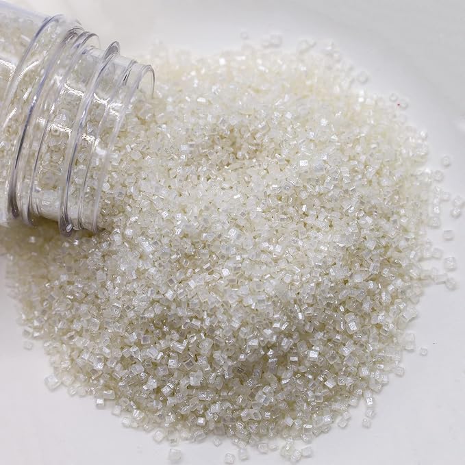 LEBERY Sanding Sugar White Edible Sugars Sprinkles Sanding Sugar for Cake Decorating, Edible Crystal Candy White Pearl Sprinkle for Wedding Party Baking Cupcake Cookie Ice Cream Decoration Supplies - 3 oz