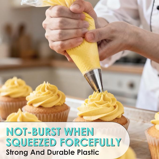 HOTEC 200Pcs 12 Inch Anti-Burst Disposable Piping Bags, Non-Slip Food Grade BPA-Free Pastry Bags for Cake, Cupcake, Cookie Cream Frosting Decorating Baking Supplies