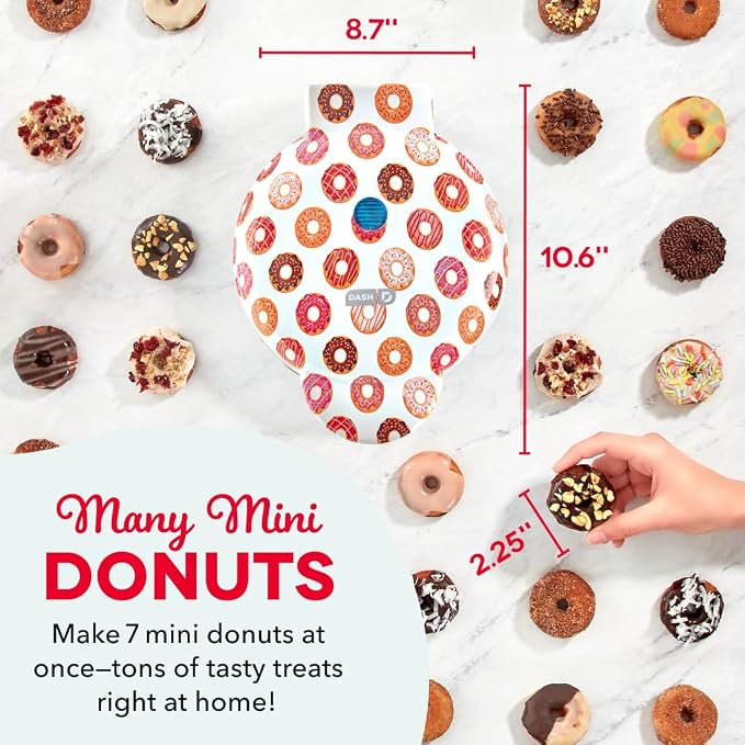 Dash Mini Donut Maker Machine for Kid-Friendly Breakfast, Snacks, Desserts & More with Non-stick Surface, Makes 7 Doughnuts, Donut Print