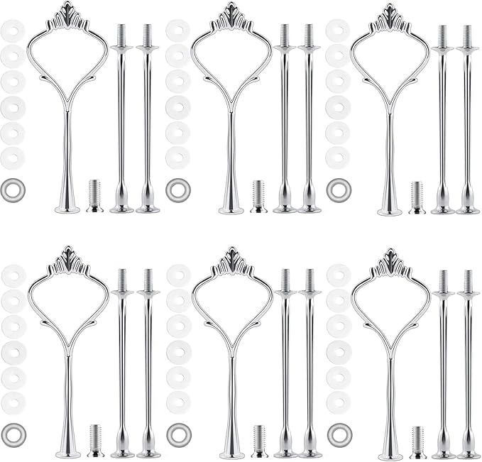 BetterJonny 6 Sets 3 Tier Cake Plate Stand Handle, Cake Stand Hardware Handle Fittings Holder for Wedding and Party Making Dessert Platter Stand (Silver)