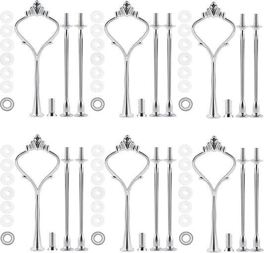 BetterJonny 6 Sets 3 Tier Cake Plate Stand Handle, Cake Stand Hardware Handle Fittings Holder for Wedding and Party Making Dessert Platter Stand (Silver)