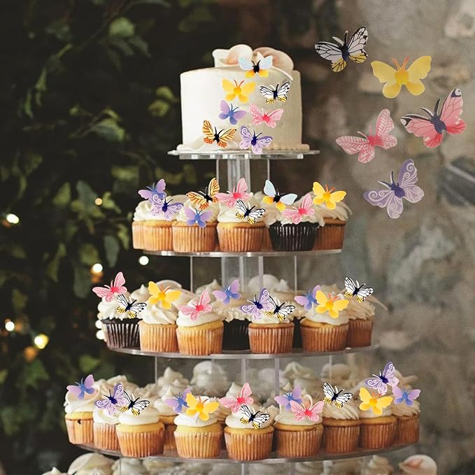 YOcity 72Pcs Edible Butterflies Cake Toppers Edible Butterfly Cupcake Toppers Wafer Paper Butterflies Edible Butterfly Cake Decorations for Wedding Birthday Party Cupcakes Decorating(Mix Color)