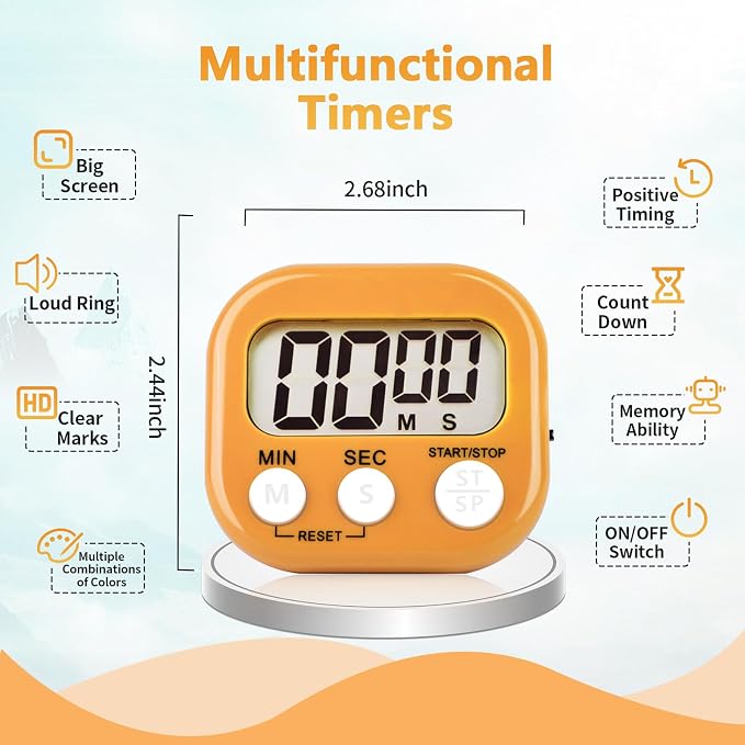 4 Pack Orange Digital Kitchen Timer Magnetic Digital Timer with Big Display Loud Ring Cooking Timers for Cooking, Game, Gym, Break Time, Classroom(4, Orange)
