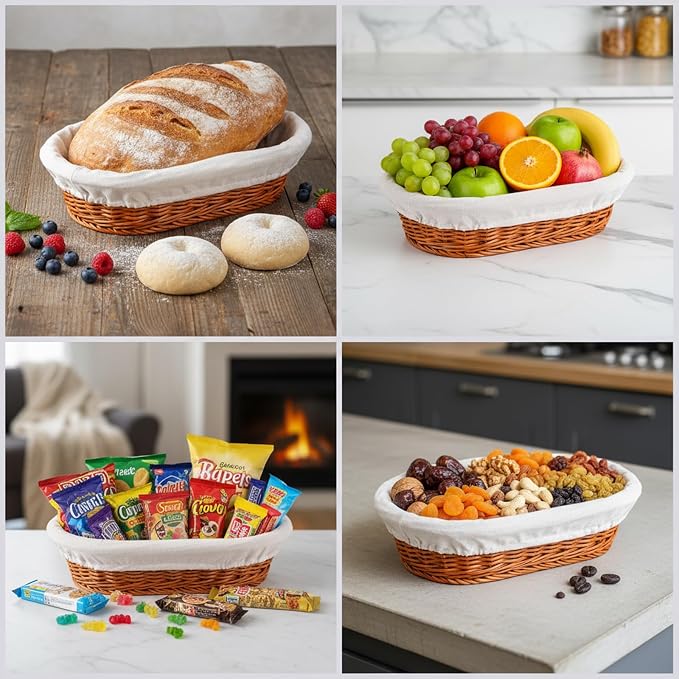 14" Bread Proofing Basket with Non-Stick Linen Liners,Wicker Sourdough Proofing Bread Baking Supplies,Oval Banneton Bread Baskets for Home Bakers Homemade Bread Baking（Wicke Set of 2）
