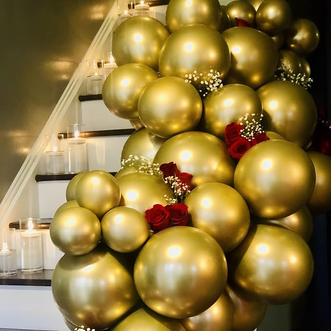 Voircoloria 105pcs Metallic Gold Balloons 12inch Party Latex Balloons for Birthday Graduation Baby Shower Wedding Anniversary New Year Party Decorations