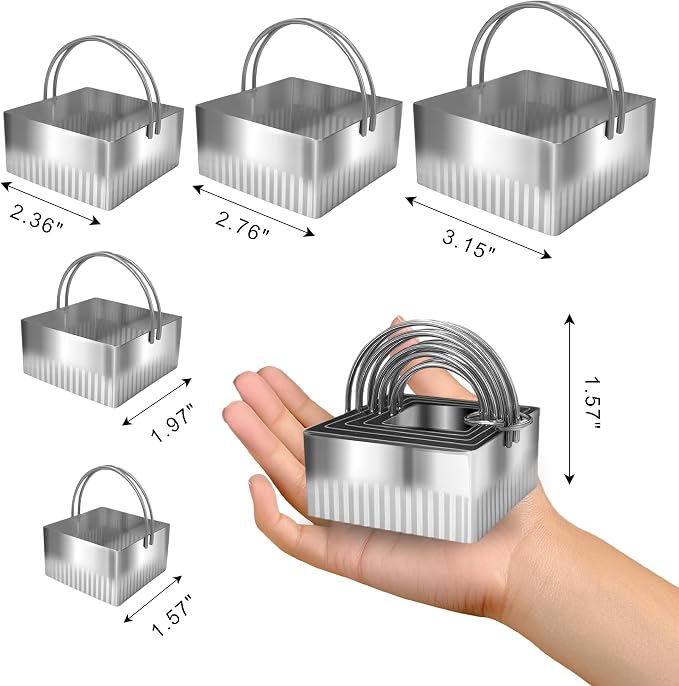 Square Biscuit Cutter Set - 5 Pcs Wave Cookie Cutters with Fluted Edge, Stainless Steel Cookie Shaper with Handle for Dough Cutting Baking Tools