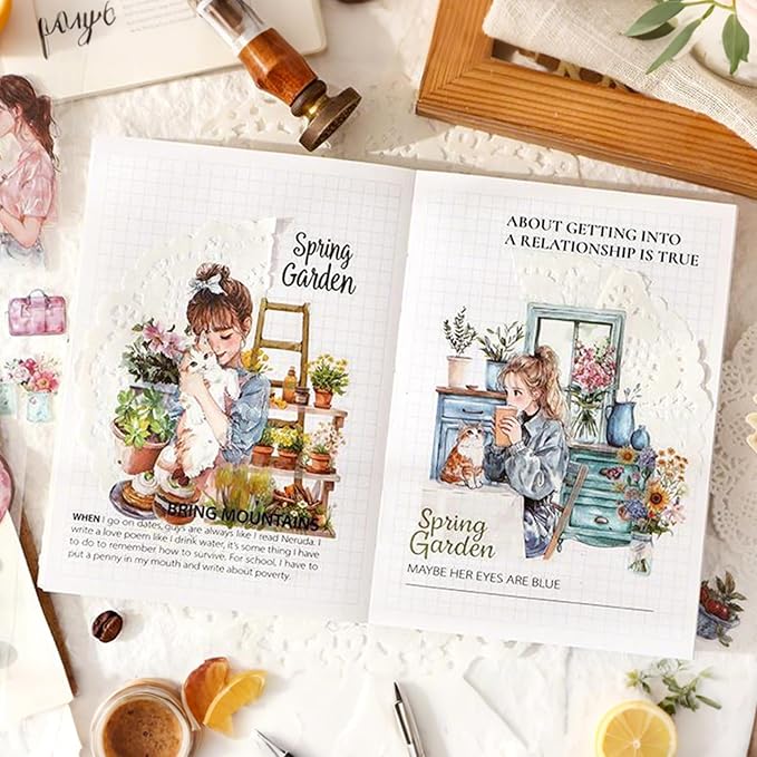 Pastoral Series Sticker Scrapbooking Supplies for Junk Journal, 20 Sheets PET Stickers